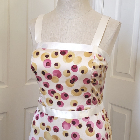 VINTAGE 100% Silk Polkadot Slip Dress Pink Yellow SIZE 4 - Picture 2 of 12